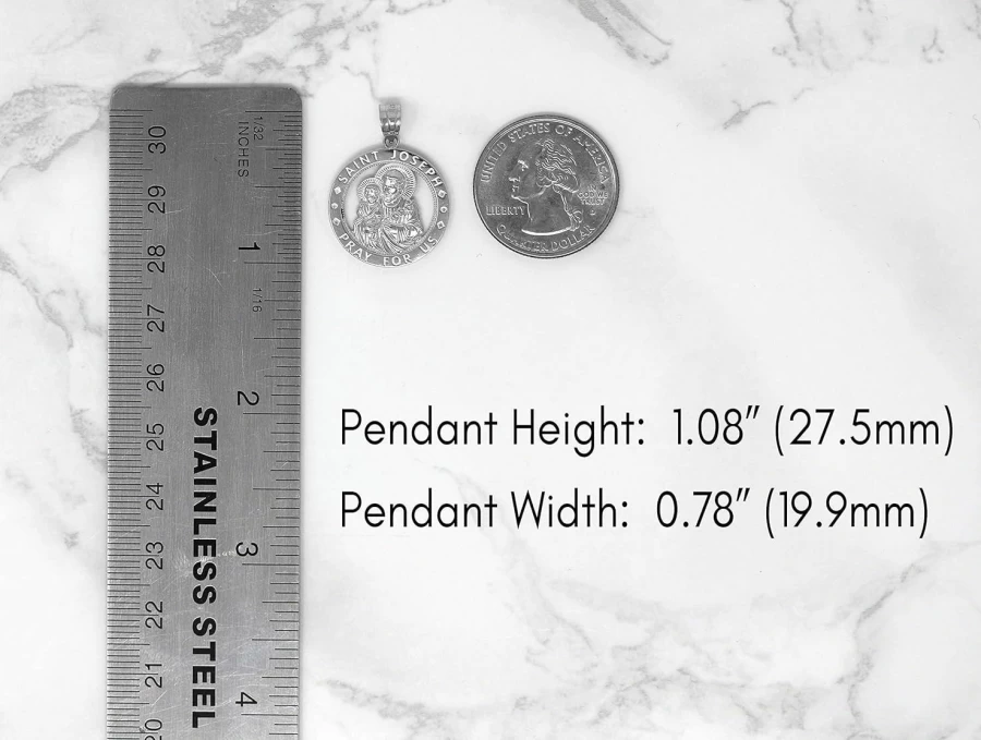 10K Gold Saint Joseph "Pray For Us" Round Charm Pendant - CaliRoseJewelry Religious Catholic Medal