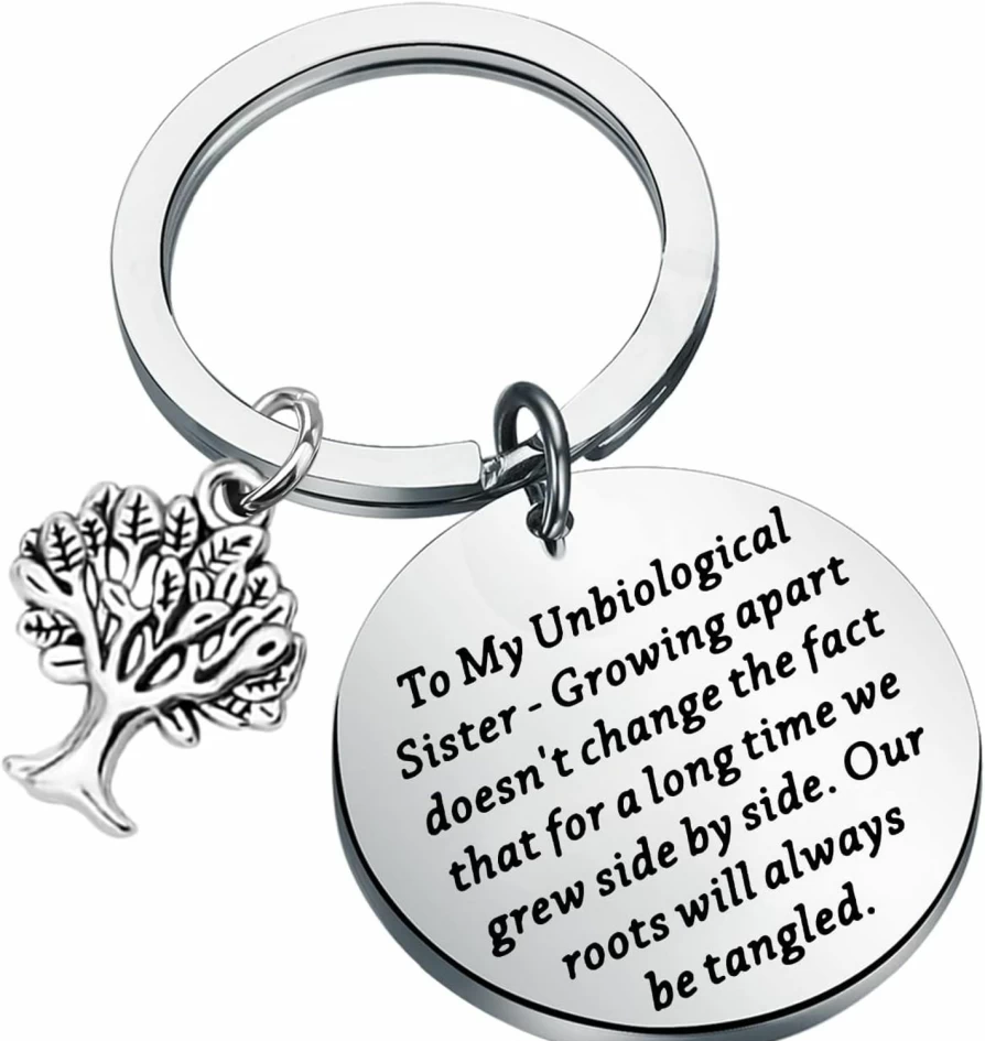 "TIIMG Sister Keychain - Best Friend Jewelry Gift for Long Distance Friends, Heartfelt Quote Keepsake"