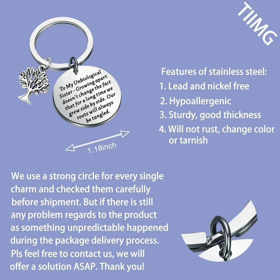 "TIIMG Sister Keychain - Best Friend Jewelry Gift for Long Distance Friends, Heartfelt Quote Keepsake"