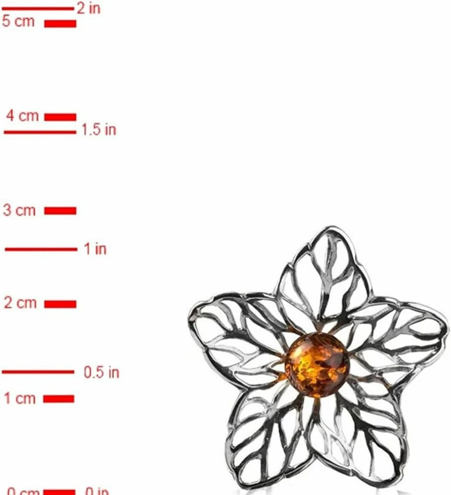"Amber by Graciana Sterling Silver Floral Pendant with Genuine Amber Crystal"