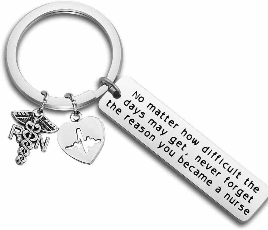 FUSTMW Inspirational Nurse Keychain - RN Charm Gift for Nursing Graduation, Medical Jewelry for Healthcare Workers