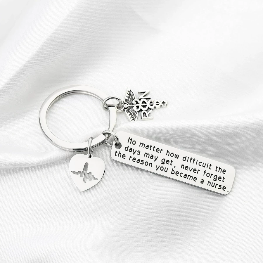 FUSTMW Inspirational Nurse Keychain - RN Charm Gift for Nursing Graduation, Medical Jewelry for Healthcare Workers