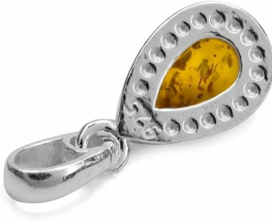 "Ian and Valeri Co. Sterling Silver Amber Drop Pendant Charm - Handcrafted Jewelry"