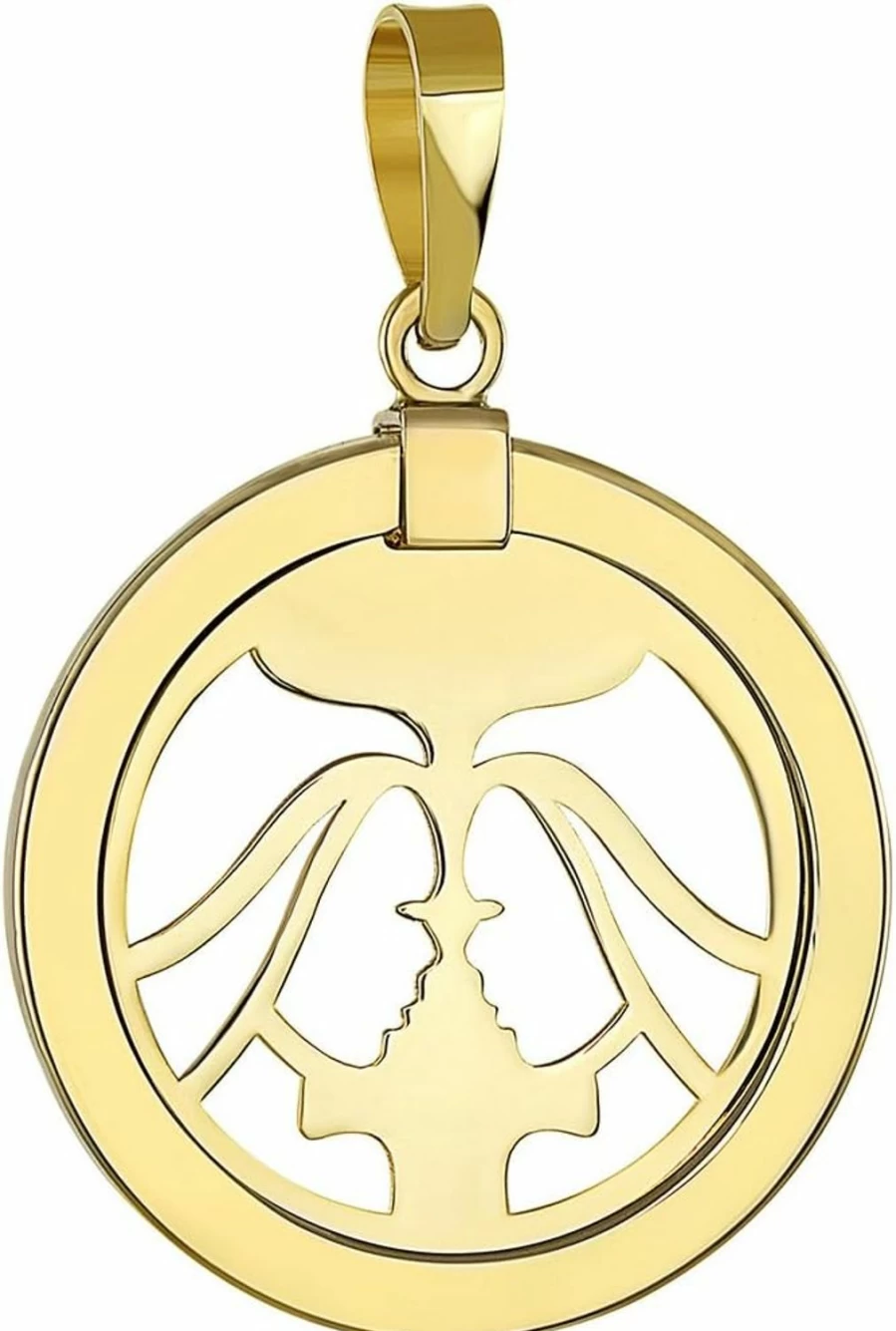 14K Yellow Gold Reversible Gemini Zodiac Pendant - Jewelry America
