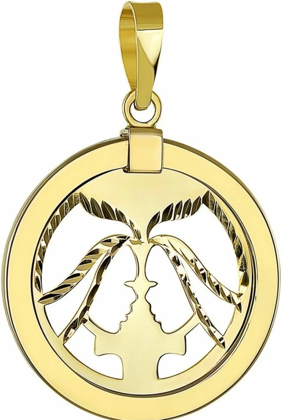 14K Yellow Gold Reversible Gemini Zodiac Pendant - Jewelry America