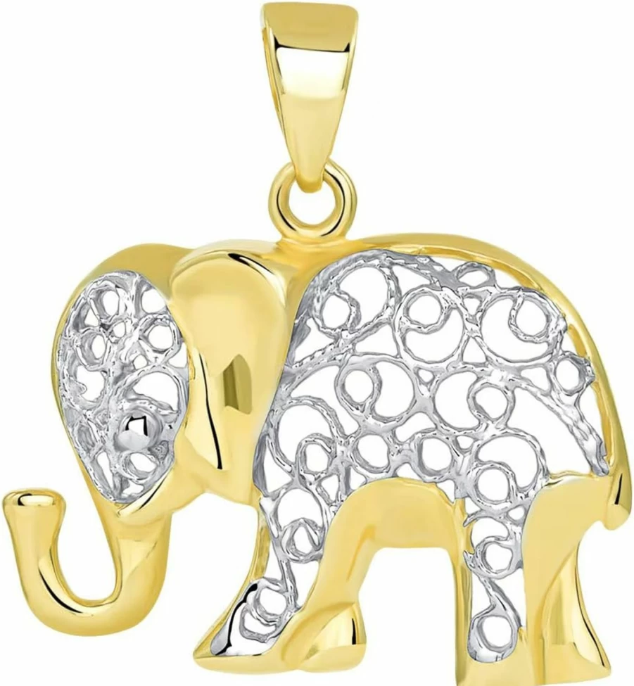 14K Yellow Gold Elephant Pendant - Elegant Filigree Two Tone Design | Jewelry America