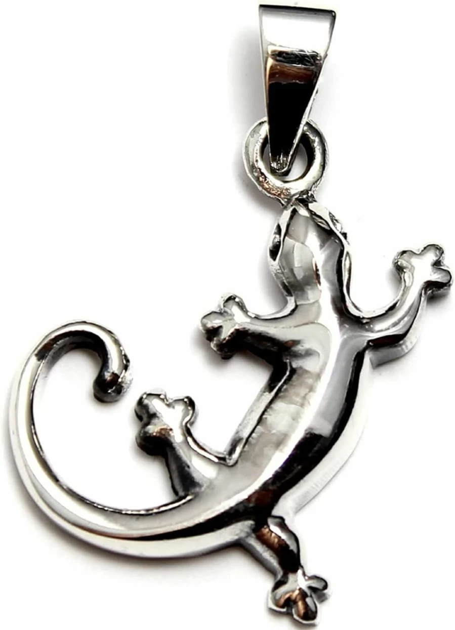 "925 Sterling Silver Gecko Lizard Pendant - Hawaiian Maori Polynesian Style Spirit Animal Jewelry for Women, Men, Teens"
