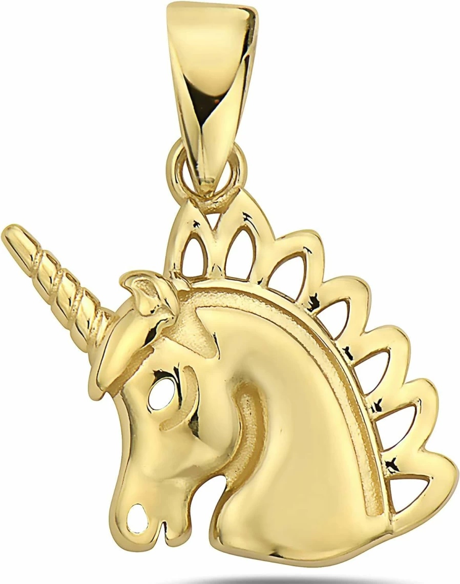 PORI JEWELERS 14K Yellow Gold Unicorn Pendant - Delicate Cute Jewelry Gift for Women, Girls, Teens