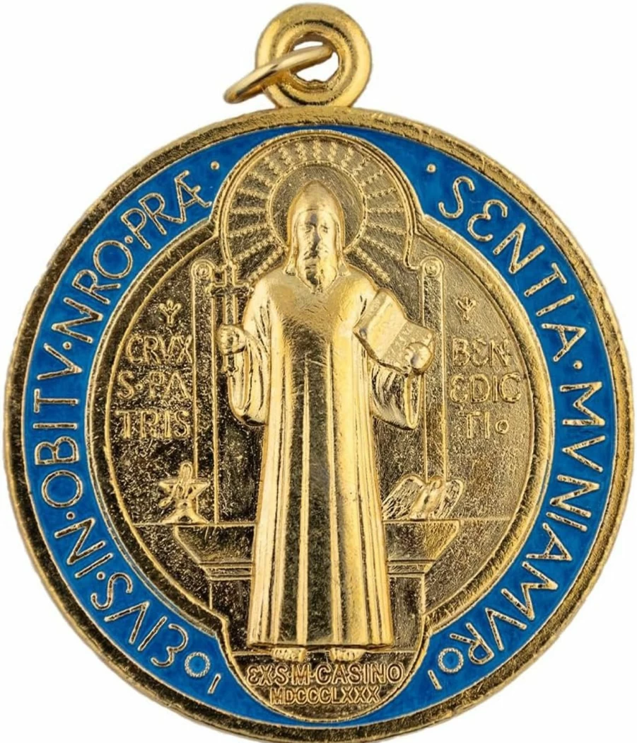 "VILLAGE GIFT IMPORTERS Gold Saint Benedict Medal - Catholic Religious Jewelry for First Communion, Confirmation, Students - Patron Saint of Europe - Shiny Medallion Gift"