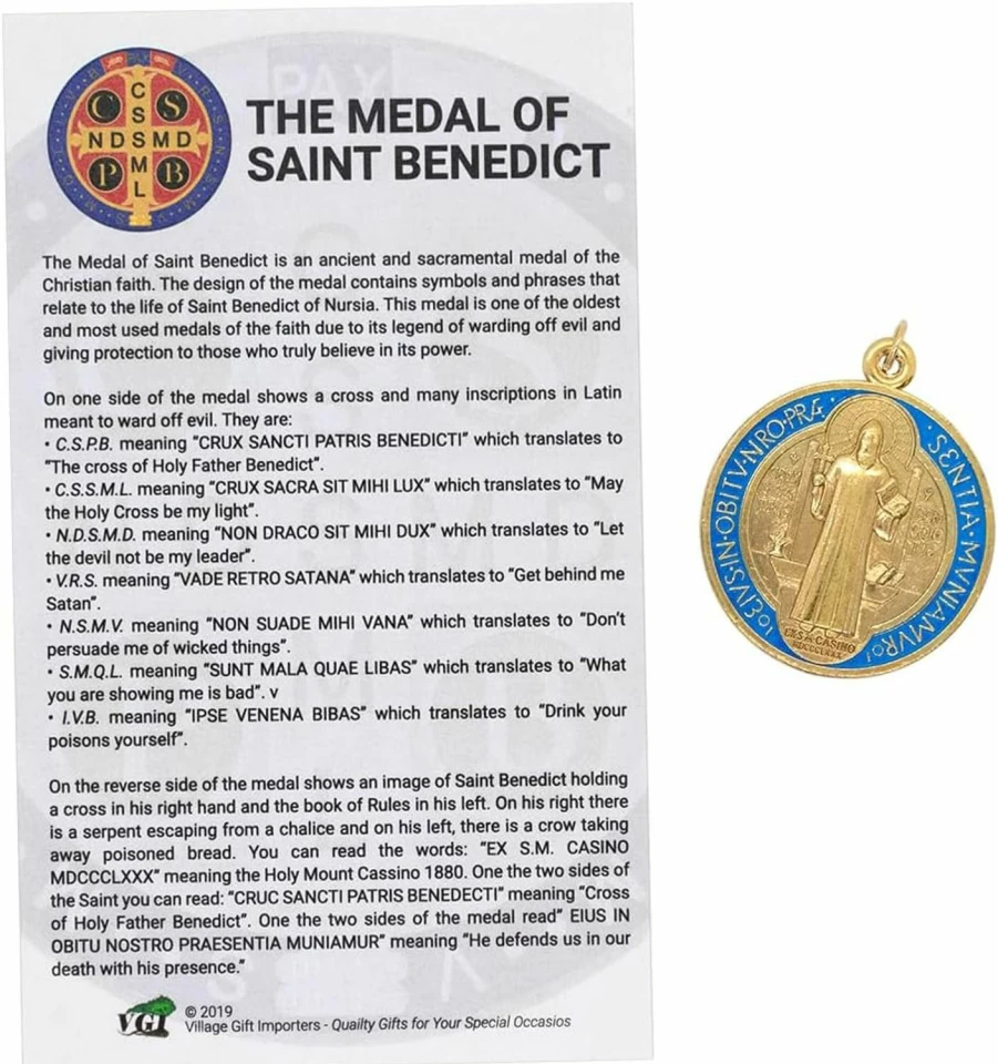 "VILLAGE GIFT IMPORTERS Gold Saint Benedict Medal - Catholic Religious Jewelry for First Communion, Confirmation, Students - Patron Saint of Europe - Shiny Medallion Gift"