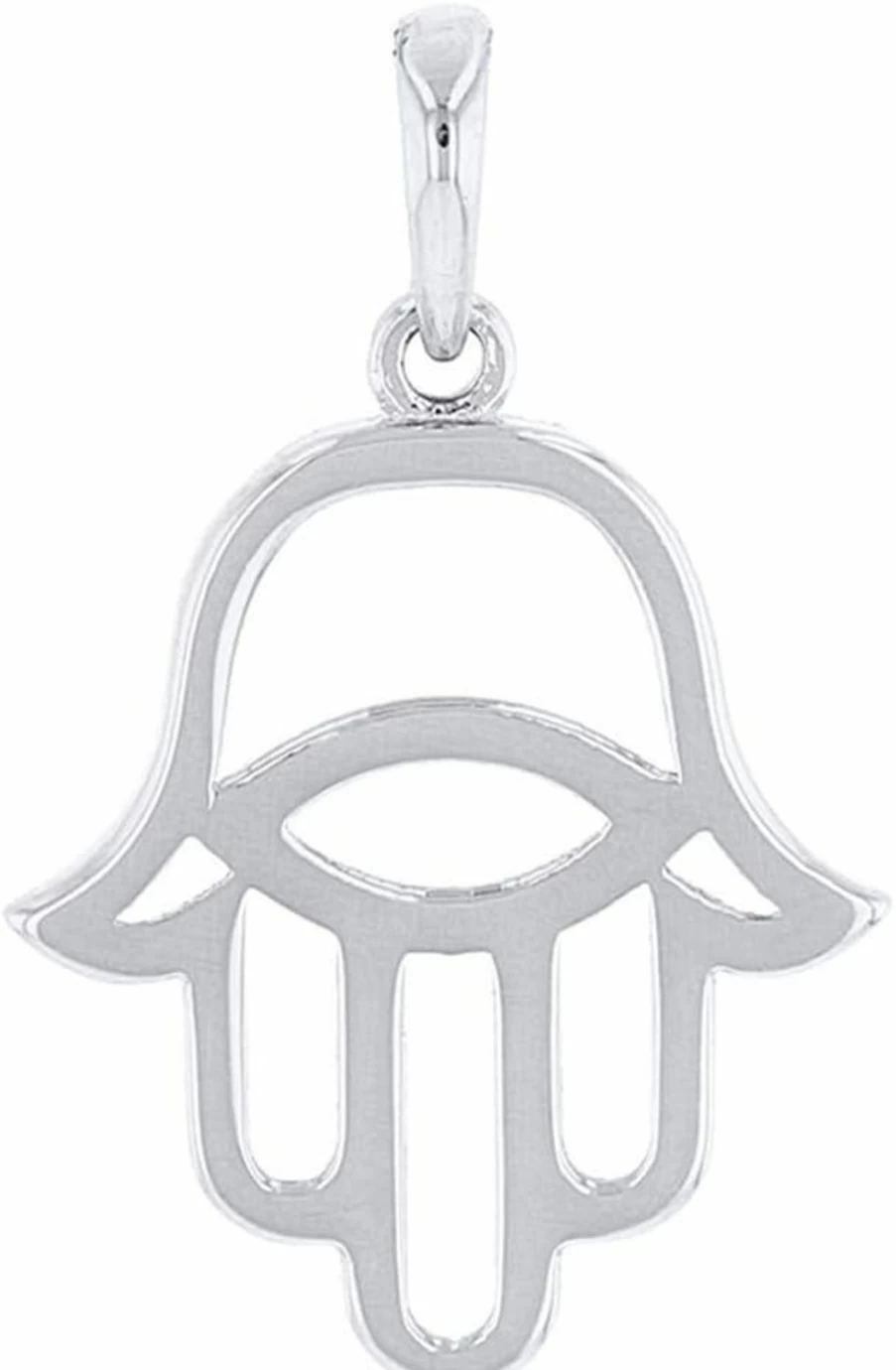 14K Solid White Gold Hamsa Hand Pendant with Evil Eye Charm - Jewelry America