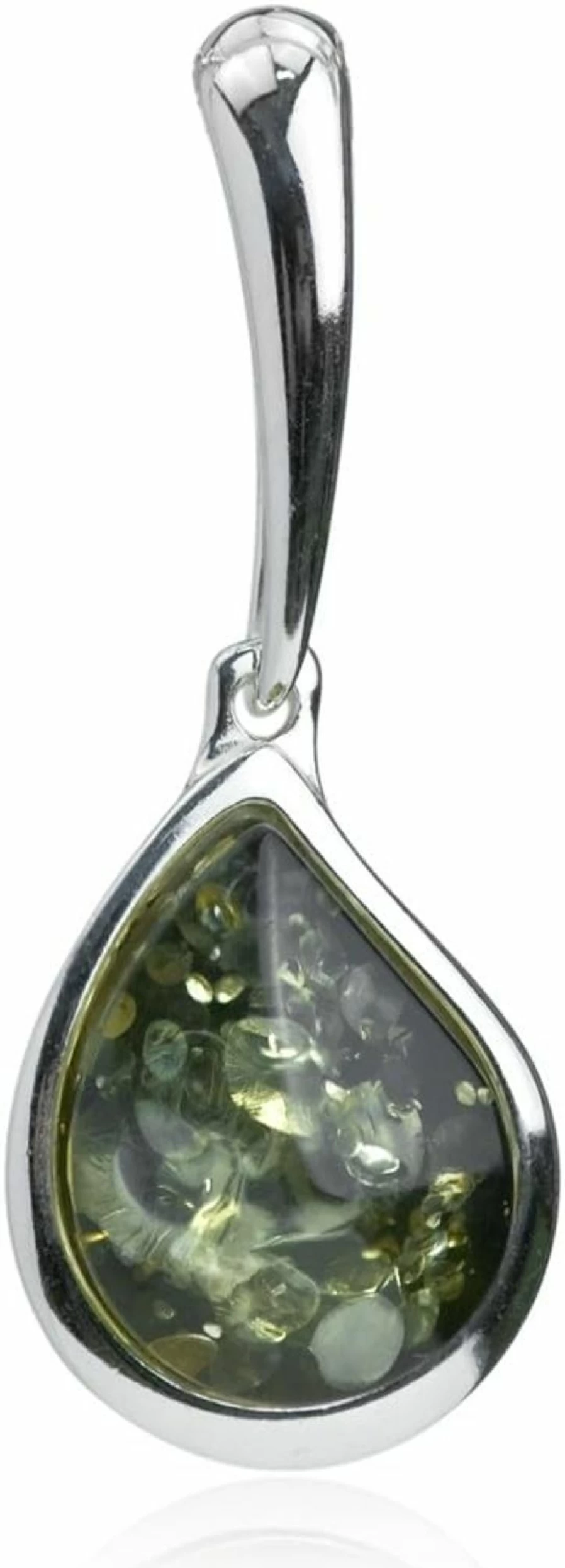 Ian & Valeri Co. Genuine Green Amber Sterling Silver Pendant Necklace - Handcrafted Drop Pendant Jewelry