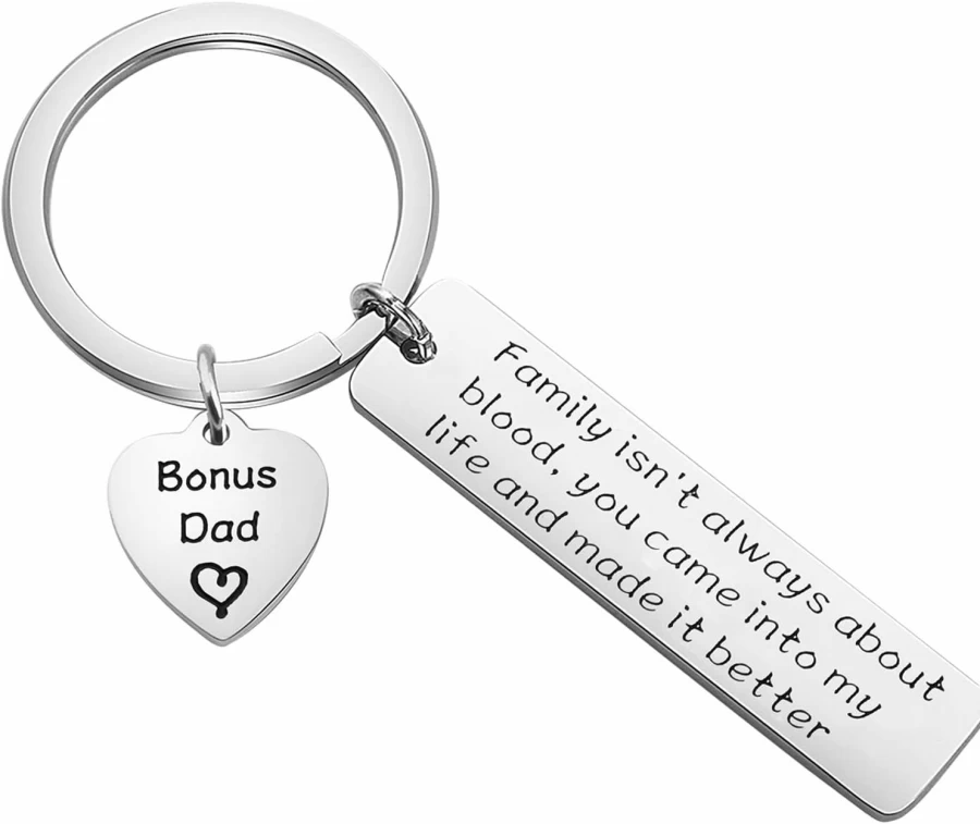 Bobauna Step Dad Keychain Gift - Family Isn't Always Blood, Personalized Father's Jewelry for Bonus Dad