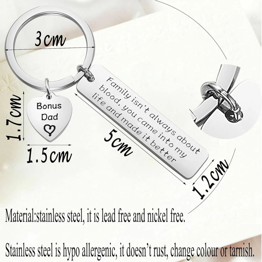Bobauna Step Dad Keychain Gift - Family Isn't Always Blood, Personalized Father's Jewelry for Bonus Dad