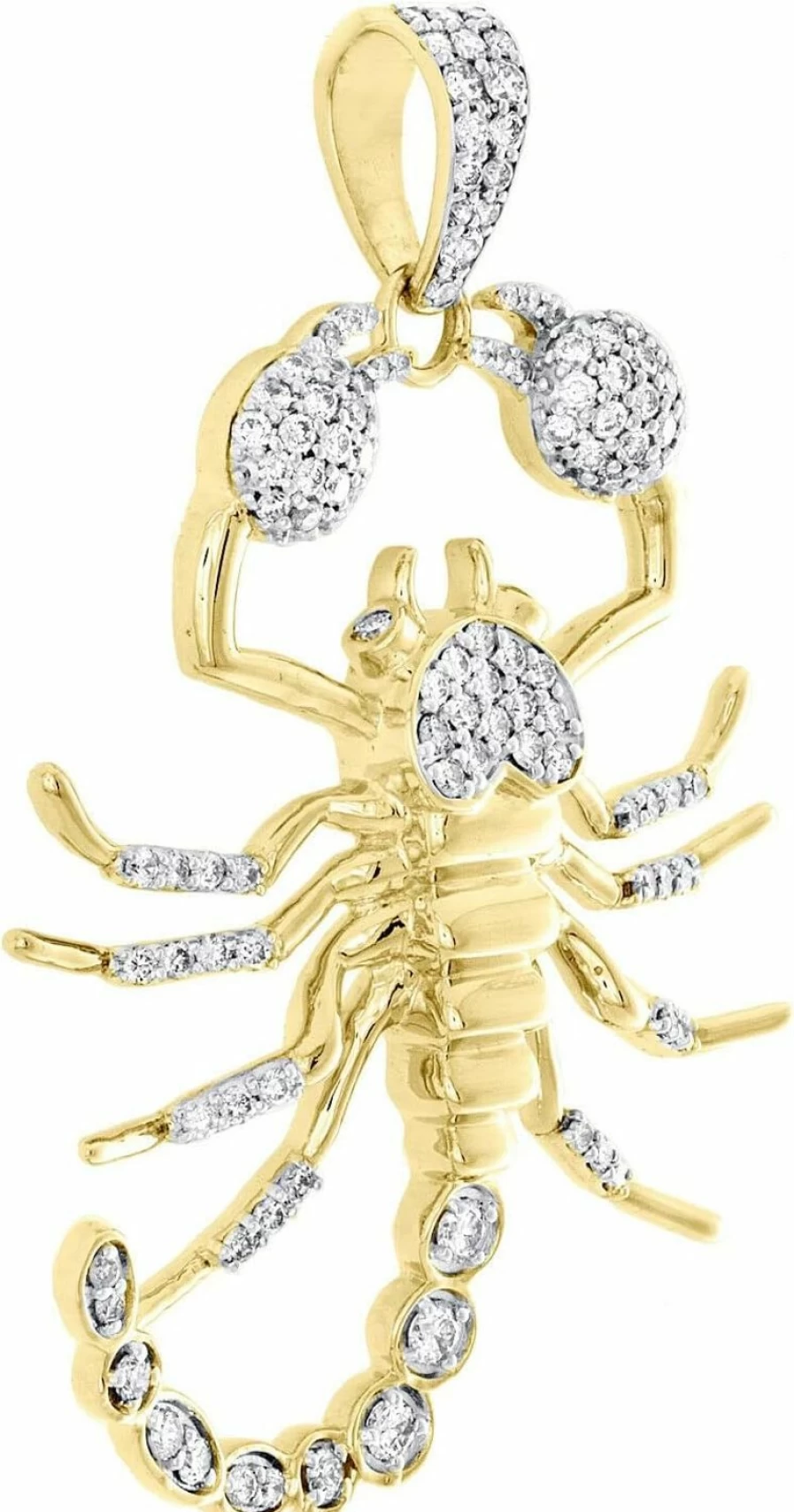 DTJEWELS 10K Yellow Gold Plated Scorpion Pendant with 1.75 Ct Round Cut Diamonds, 2.20" Statement Charm Jewelry