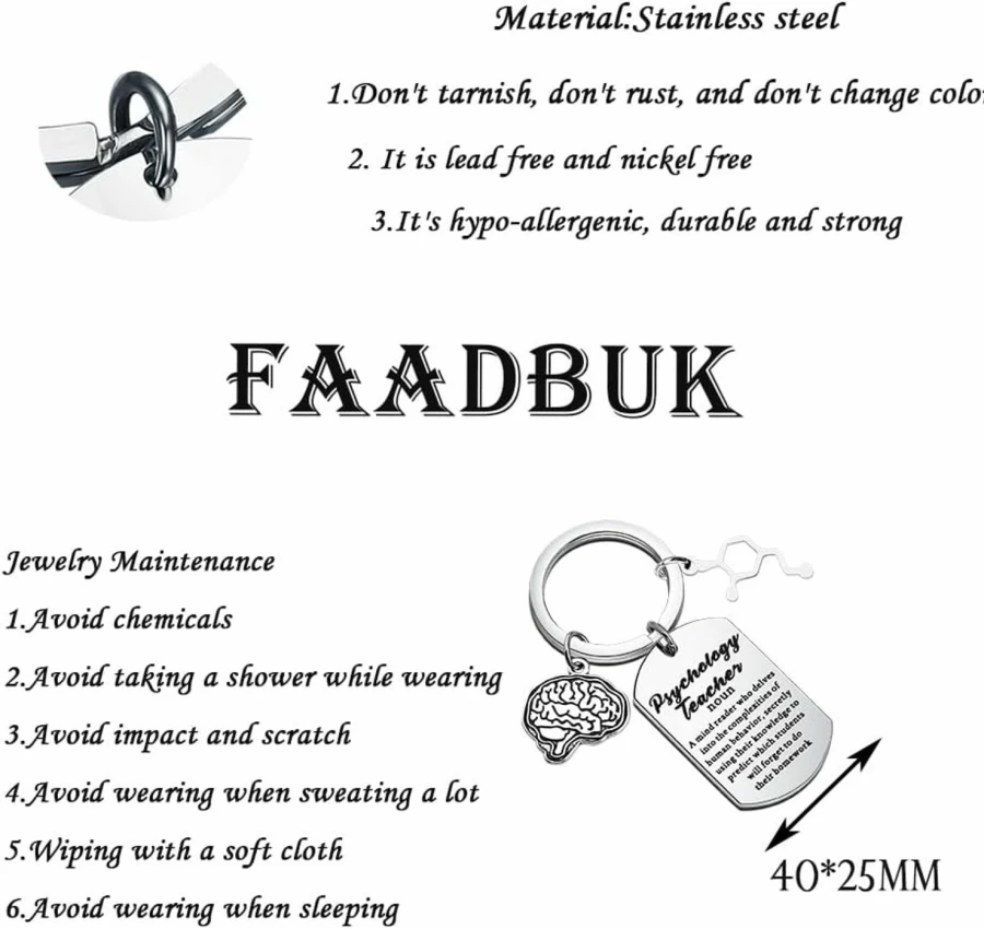 FAADBUK Psychology Teacher Keychain - Gift for Psychologists, Therapists, and Psychology Students - Educator Appreciation Present - Mental Health Awareness Token