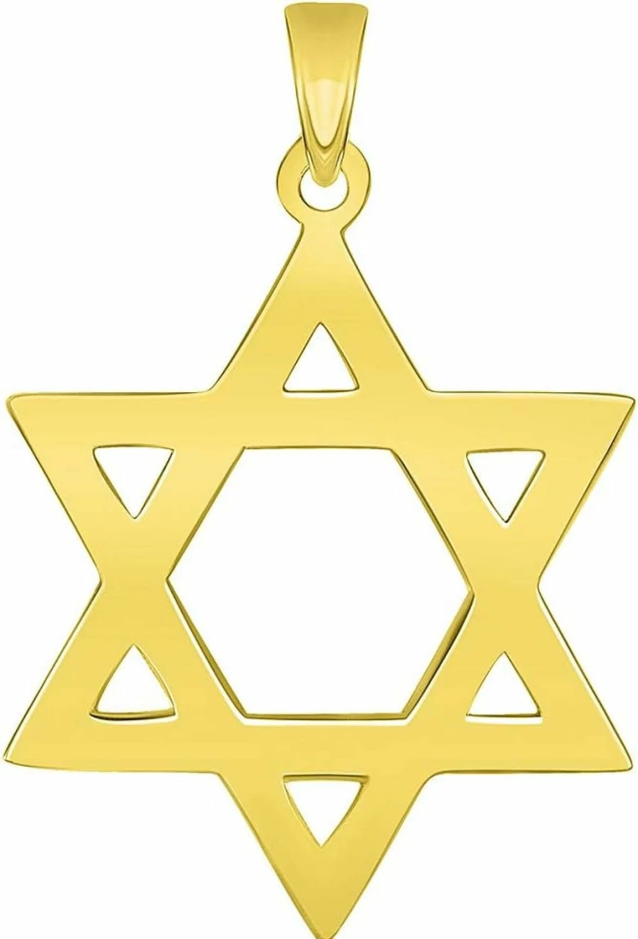 14K Solid Yellow Gold Star of David Pendant - 28.5 x 20mm, 0.9mm Thick - Jewelry America