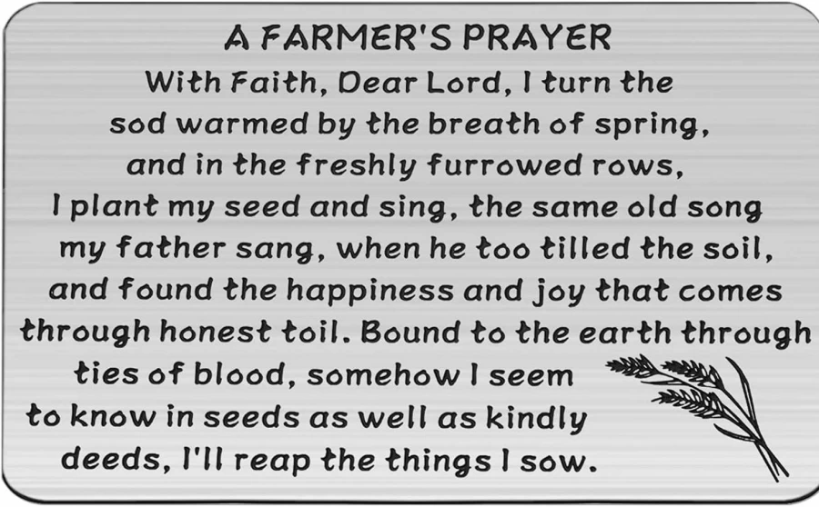 Bobauna Engraved Farmer's Prayer Wallet Insert - Thoughtful Farming Jewelry Gift for Farmers, Ranchers, and Herders