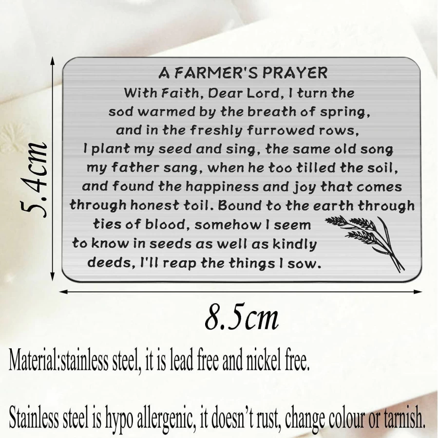 Bobauna Engraved Farmer's Prayer Wallet Insert - Thoughtful Farming Jewelry Gift for Farmers, Ranchers, and Herders