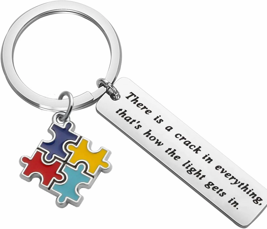 "FUSTMW Autism Awareness Keychain - Puzzle Piece Charm Gift for Autism Mom, Inspirational Token for Support"