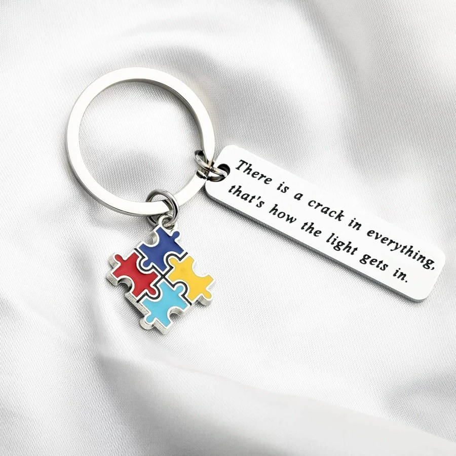 "FUSTMW Autism Awareness Keychain - Puzzle Piece Charm Gift for Autism Mom, Inspirational Token for Support"
