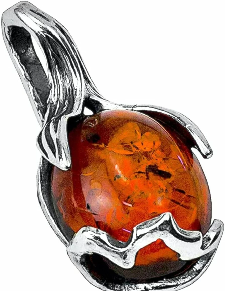 "Ian and Valeri Co. Honey Amber Sterling Silver Oval Pendant - Handcrafted Jewelry"