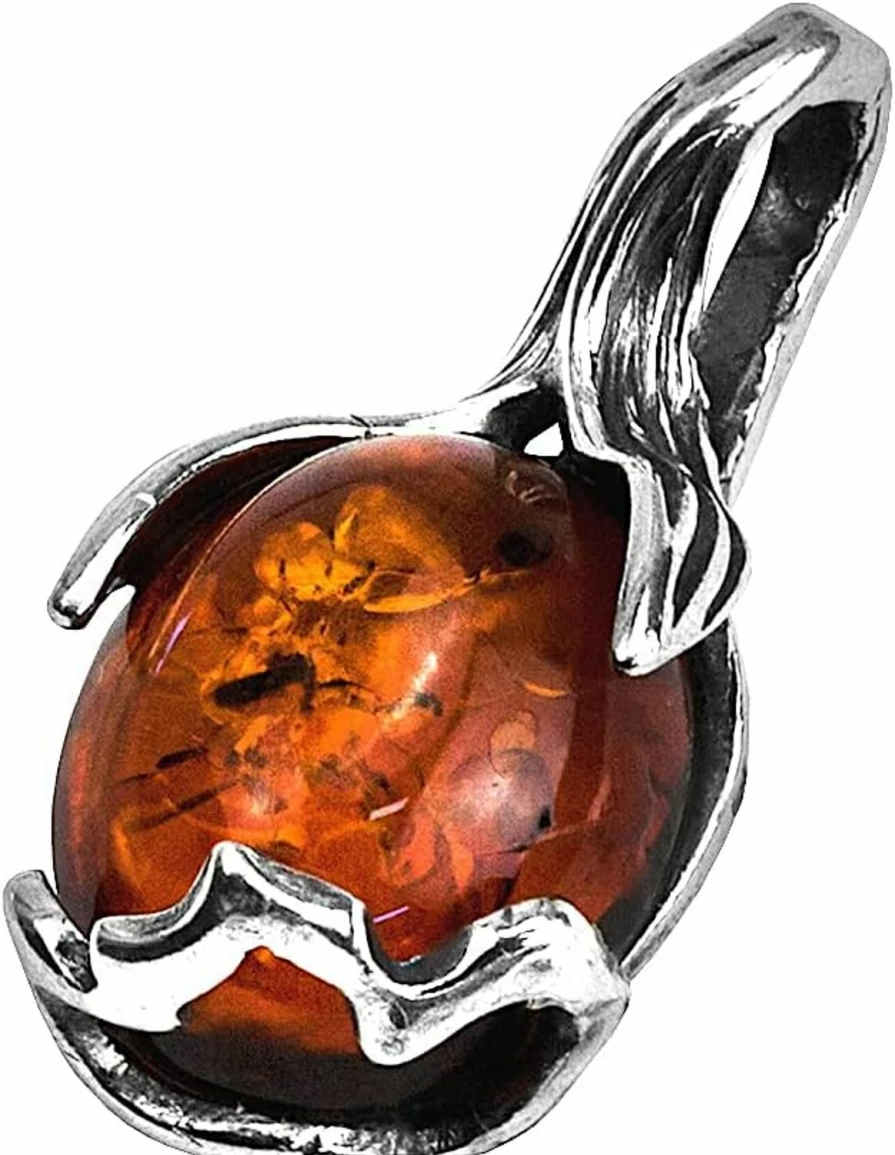 "Ian and Valeri Co. Honey Amber Sterling Silver Oval Pendant - Handcrafted Jewelry"