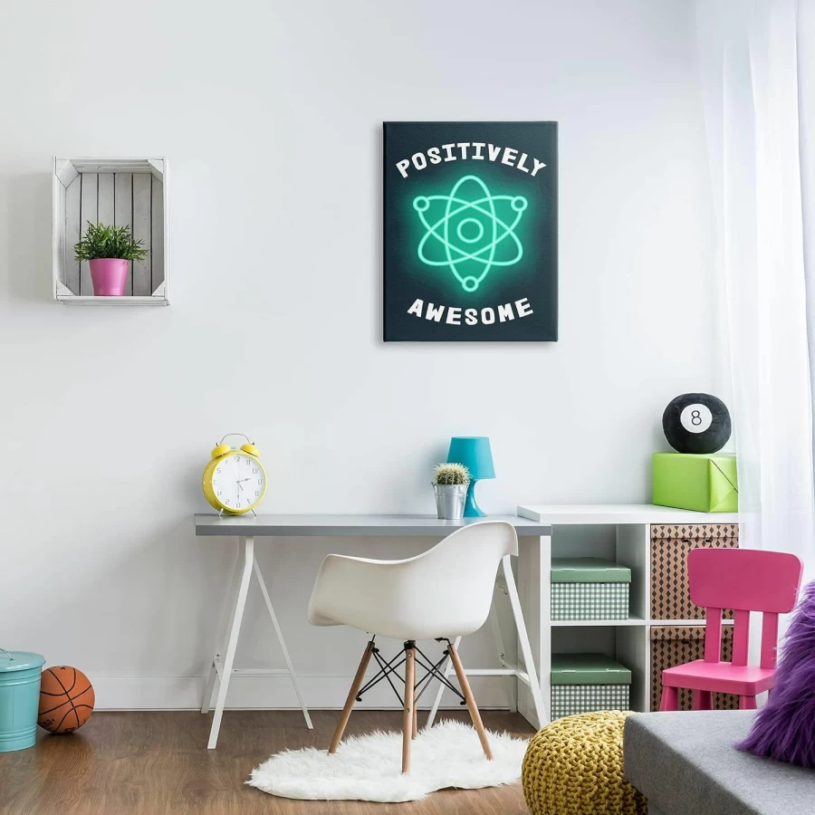 "Stupell Industries Funny Science Atom Pun Canvas Wall Art for Kids, 24x30, Blue – Designed by Daphne Polselli"