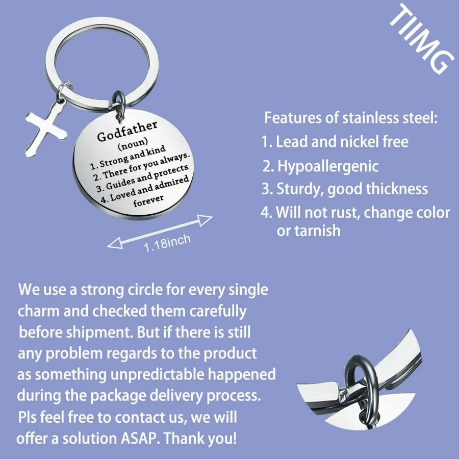 "TIIMG Godfather Keychain - Baptism, Christening, and Father's Day Gift for Godfather"