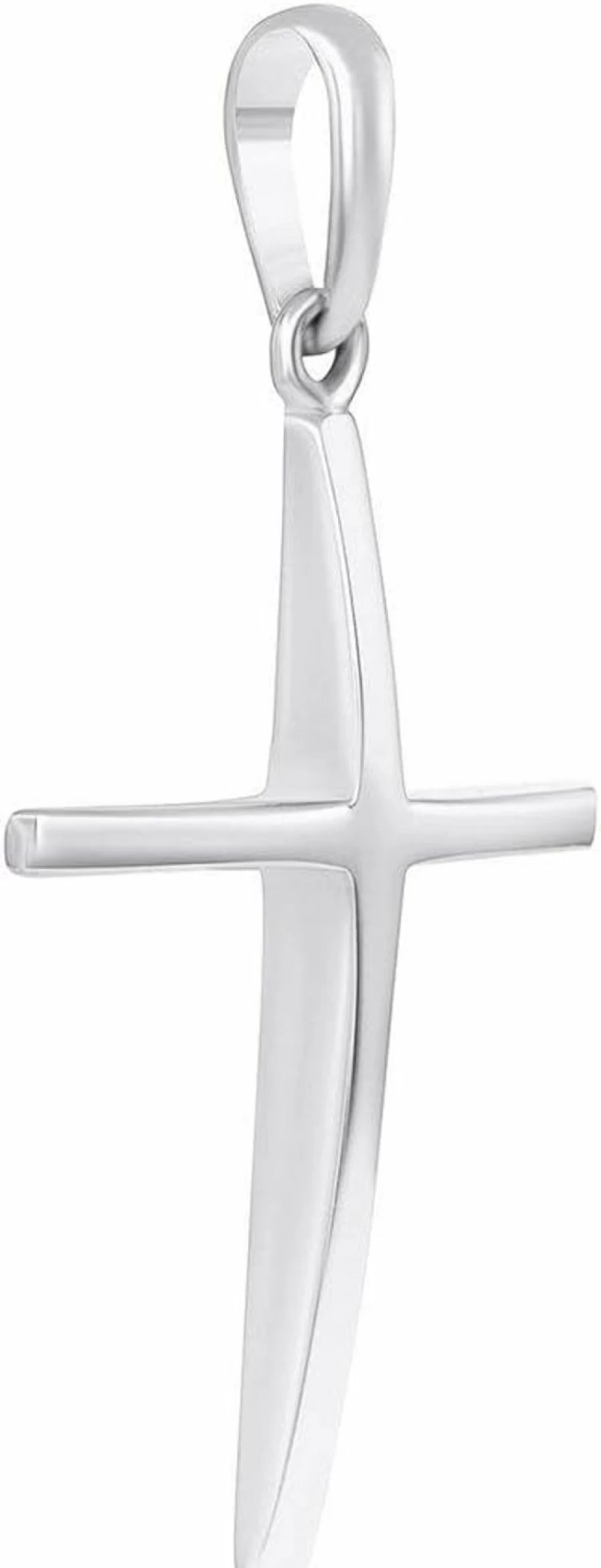 "Jewelry America 14K Solid White Gold Christian Cross Pendant - Elegant Slender Slope Design"