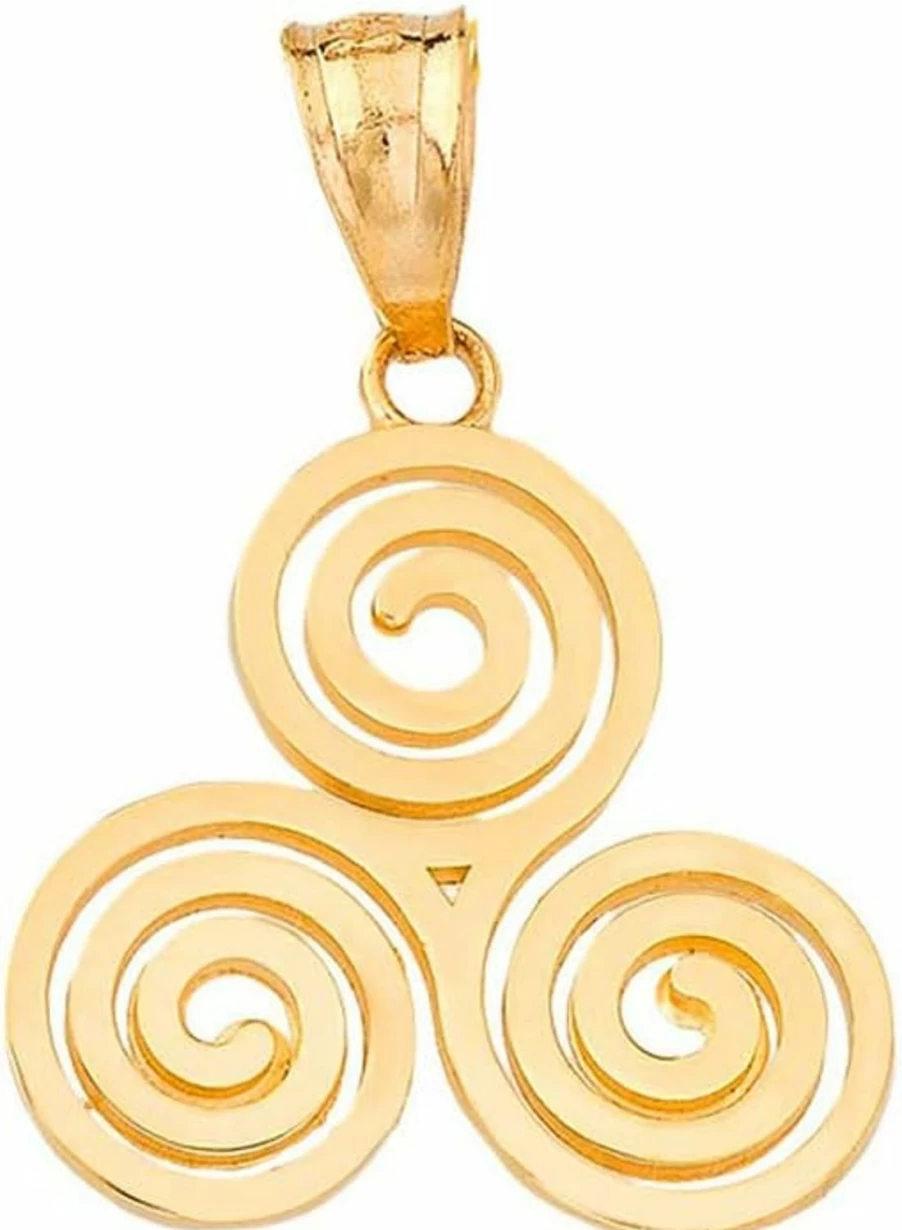 "Claddagh Gold 14K Certified Irish Celtic Knot Triskele Triple Spiral Pendant Charm"