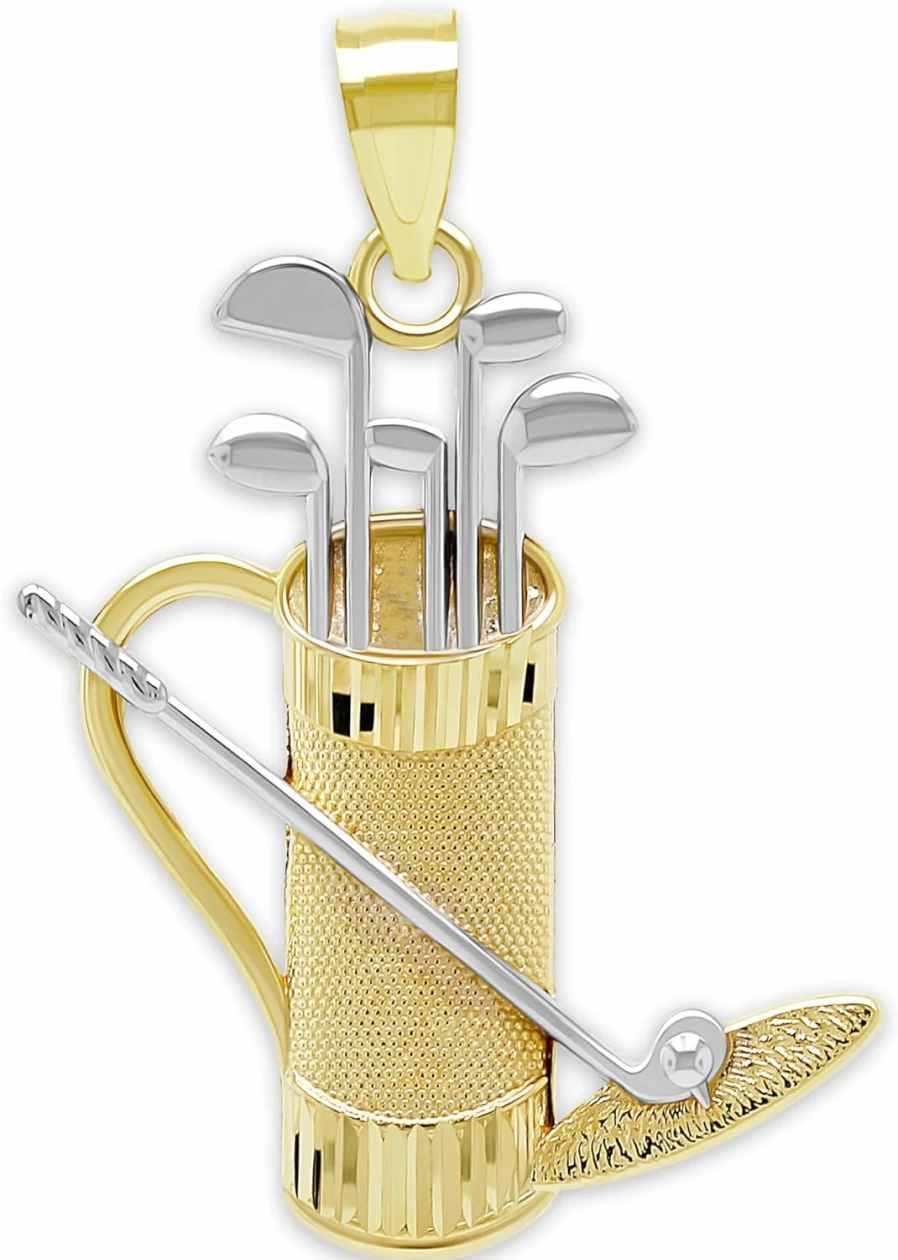 CA CHARMAMERICA 10K Solid Gold Golf Bag Pendant Charm - Dainty Golf Club Necklace for Women Men, Sports Jewelry Gift for Golf Lovers, Tournament Trophy Award
