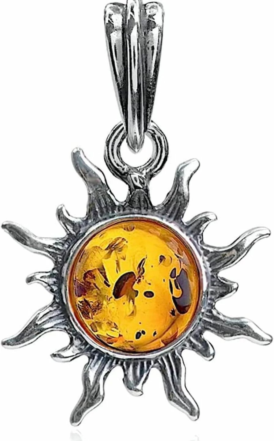 Ian & Valeri Co. Sterling Silver Amber Sun Pendant Charm - Handcrafted Jewelry