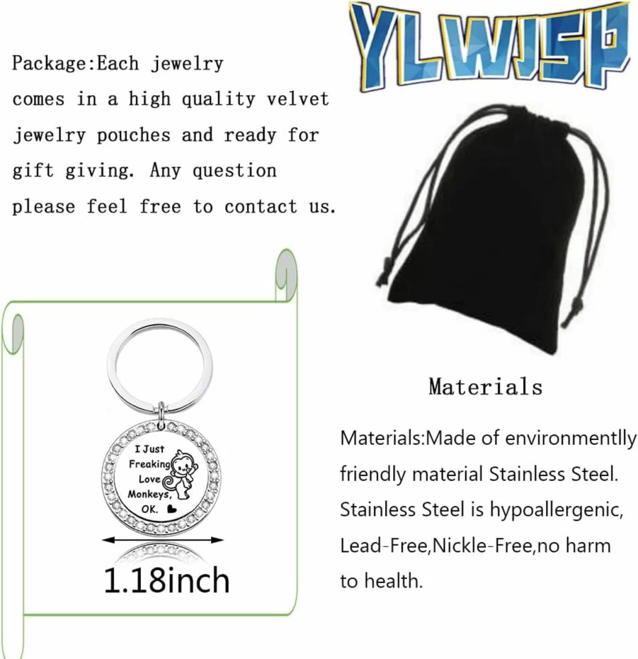 YLWJSP Cute Monkey Keychain for Animal Lovers - Funny Monkey Gift Keychain for Monkey Enthusiasts