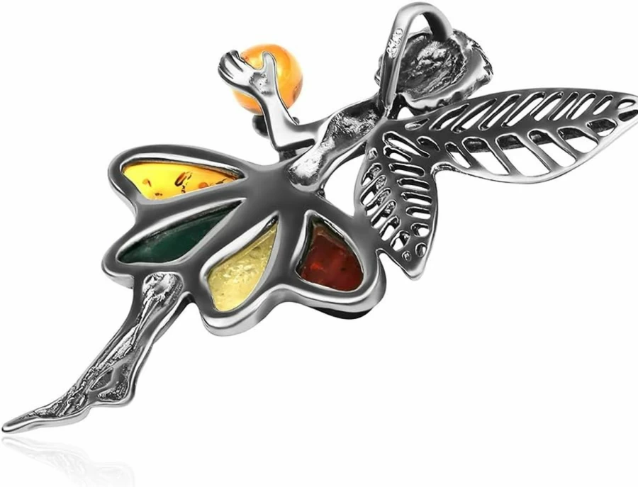 Ian and Valeri Co. Multicolor Amber Fairy Pendant Sterling Silver Necklace