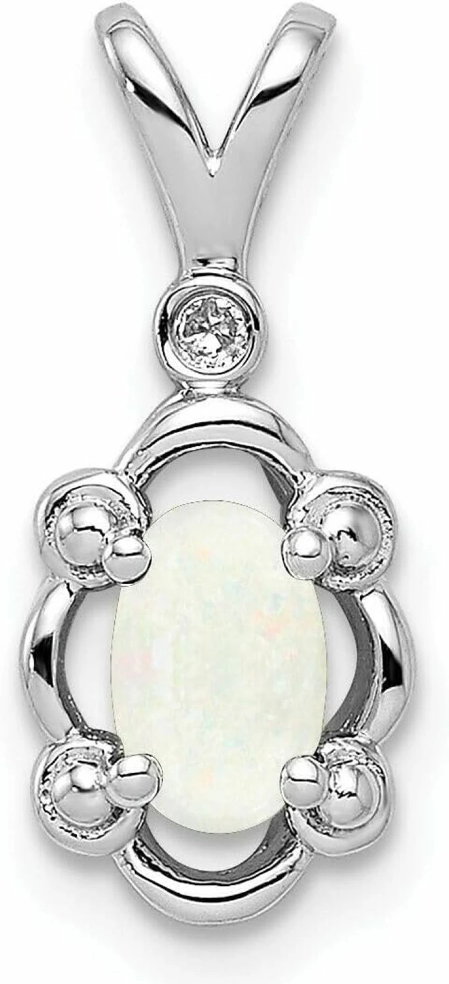 "October Birthstone Sterling Silver Pendant with Diamond & Created Opal – Rhodium Plated Jewelry Gift"