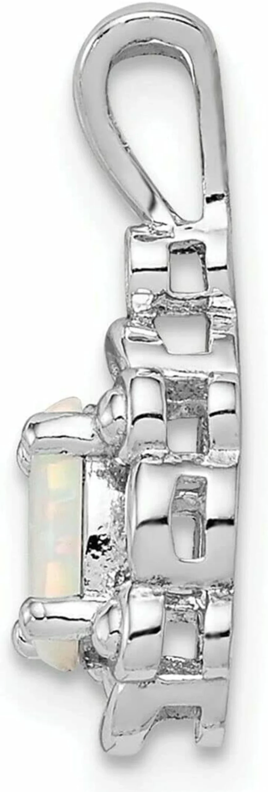 "October Birthstone Sterling Silver Pendant with Diamond & Created Opal – Rhodium Plated Jewelry Gift"
