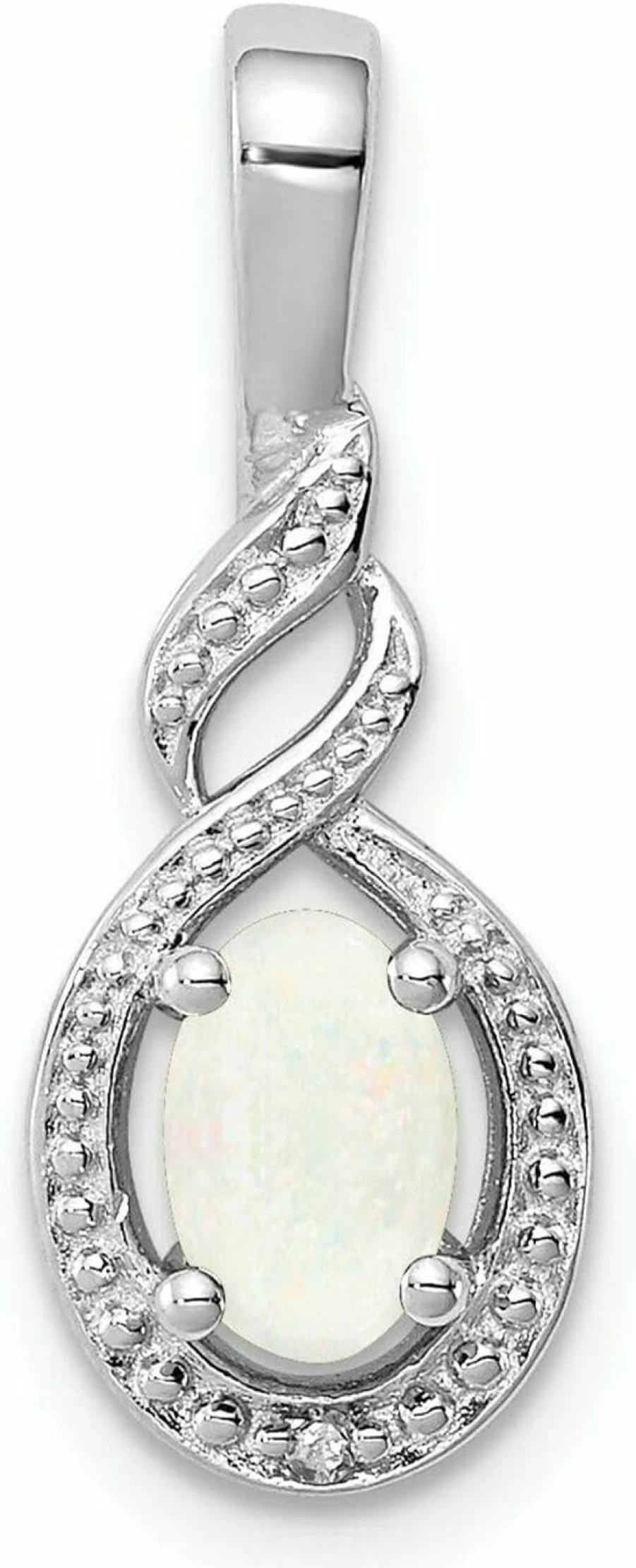 "October Birthstone Sterling Silver Drop Pendant with Diamond & Created Opal – Rhodium Plated Jewelry"