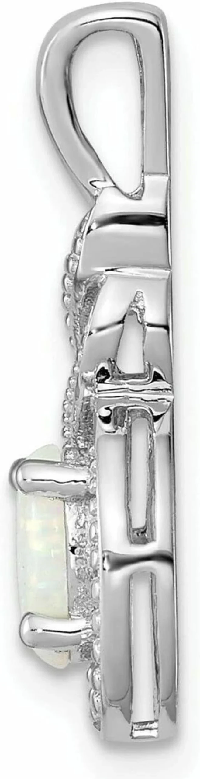 "October Birthstone Sterling Silver Drop Pendant with Diamond & Created Opal – Rhodium Plated Jewelry"