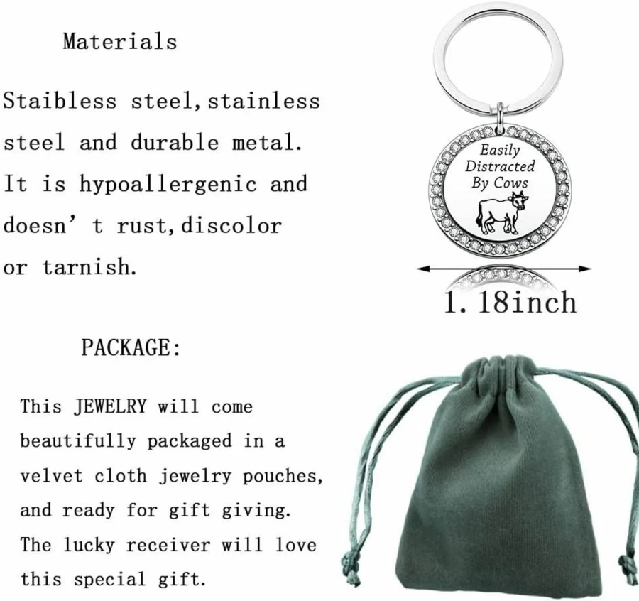 N\C Cow Lover Keychain - Handmade Farm Animal Jewelry Gift for Cow Enthusiasts, Pygmy Cow Pet Lovers, and Easily Distracted by Cows Fans