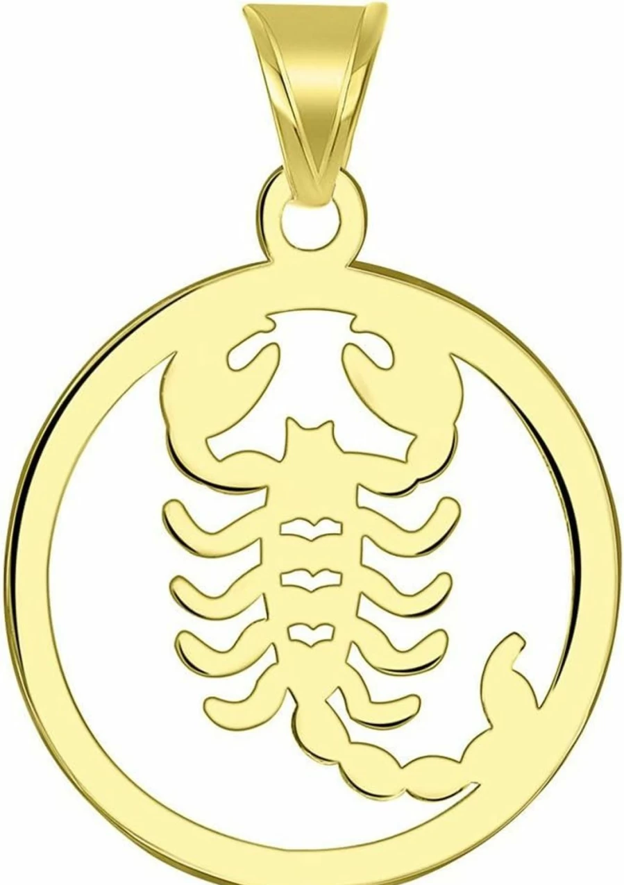 14K Yellow Gold Scorpio Zodiac Pendant - Dainty Scorpion Cut-Out Charm - Jewelry America