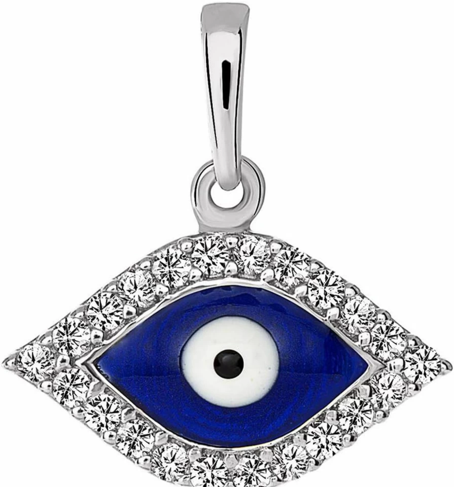14K White Gold Blue Evil Eye Pendant with Cubic Zirconia | Jewelry America