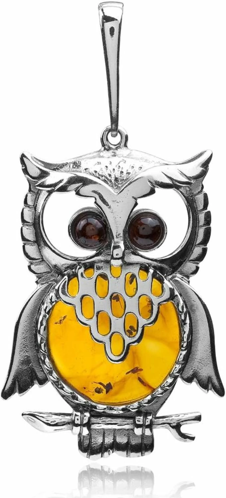 Ian and Valeri Co. Sterling Silver Owl Pendant with Multicolor Amber - Handcrafted Jewelry