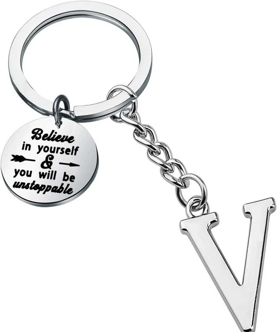 FUSTMW Personalized Alphabet Keychain - Custom Initial Letter Key Ring - Inspirational Gift for Men & Women