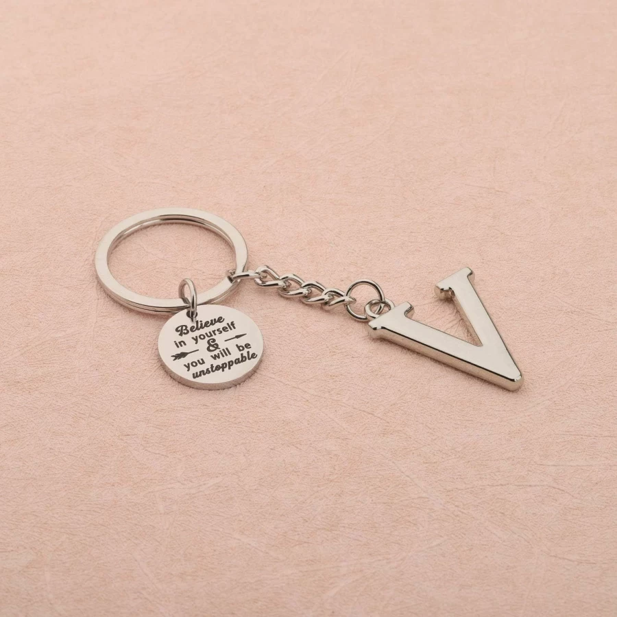FUSTMW Personalized Alphabet Keychain - Custom Initial Letter Key Ring - Inspirational Gift for Men & Women