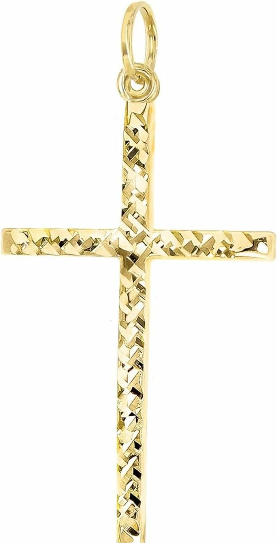 "Forme di Lucchetta 14K Gold Large Diamond-Cut Christian Cross Pendant for Necklaces - Italian Religious Jewelry"