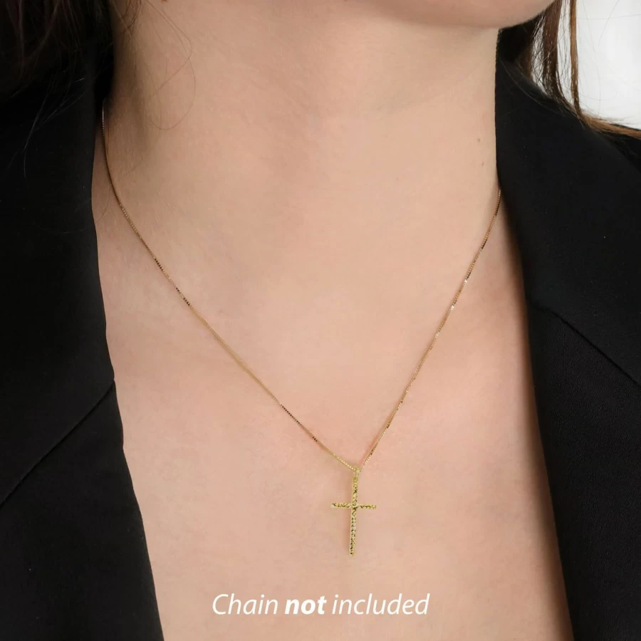 "Forme di Lucchetta 14K Gold Large Diamond-Cut Christian Cross Pendant for Necklaces - Italian Religious Jewelry"
