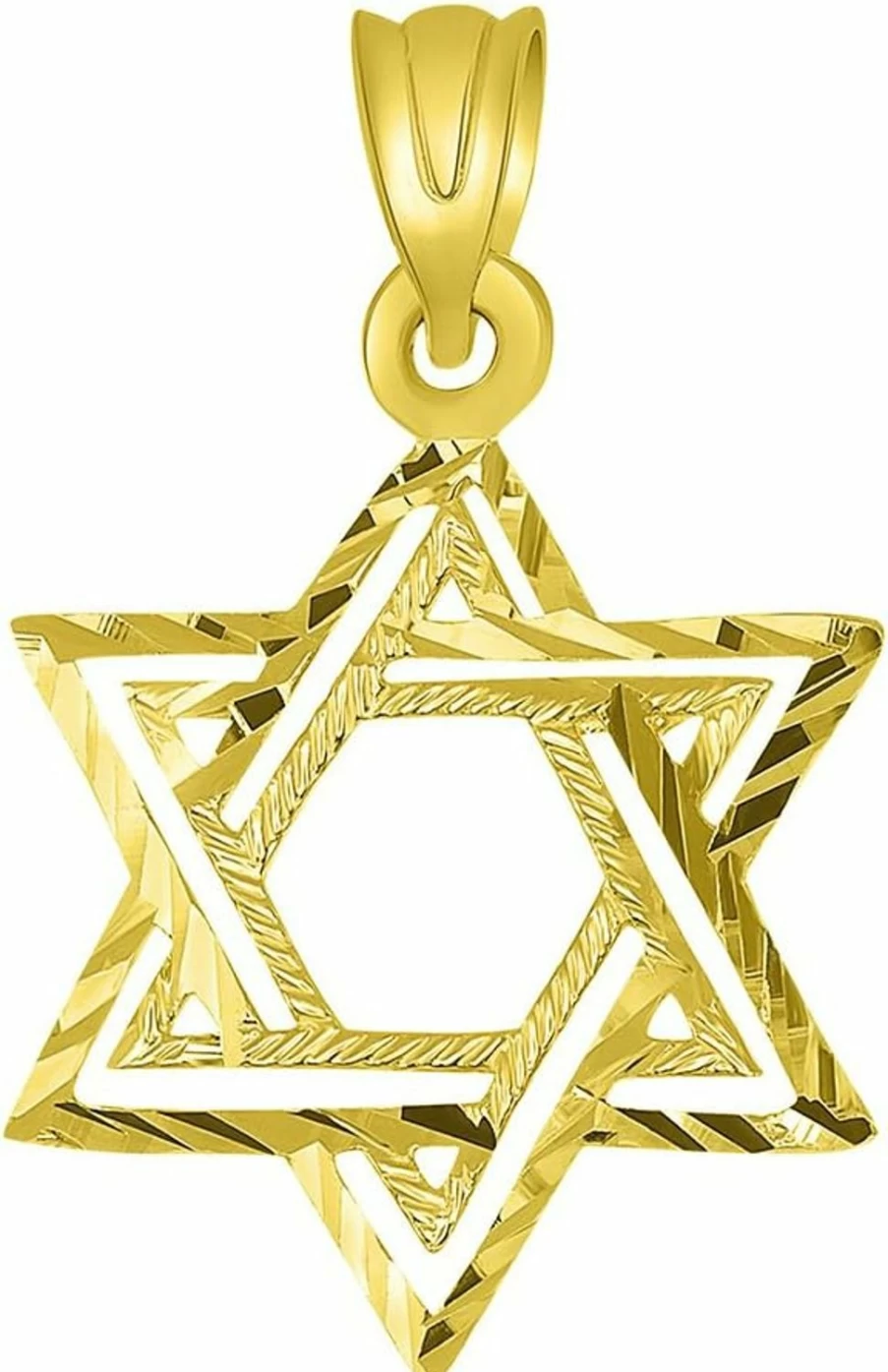 14K Yellow Gold Star of David Pendant - Solid Textured Hebrew Jewelry - Jewelry America