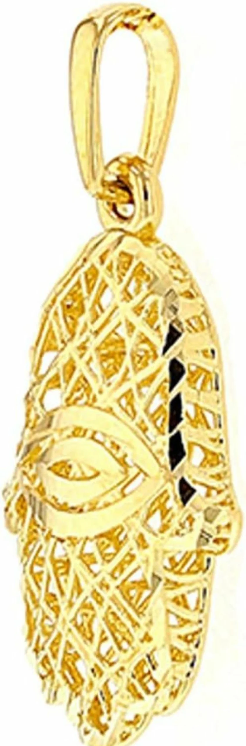 14K Yellow Gold 3D Hamsa Hand of Fatima Pendant with Evil Eye Charm - Religious Jewelry by Jewelry America
