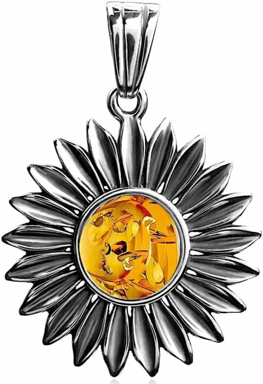 "Ian and Valeri Co. Sterling Silver Sunflower Pendant – Large Amber Jewelry"